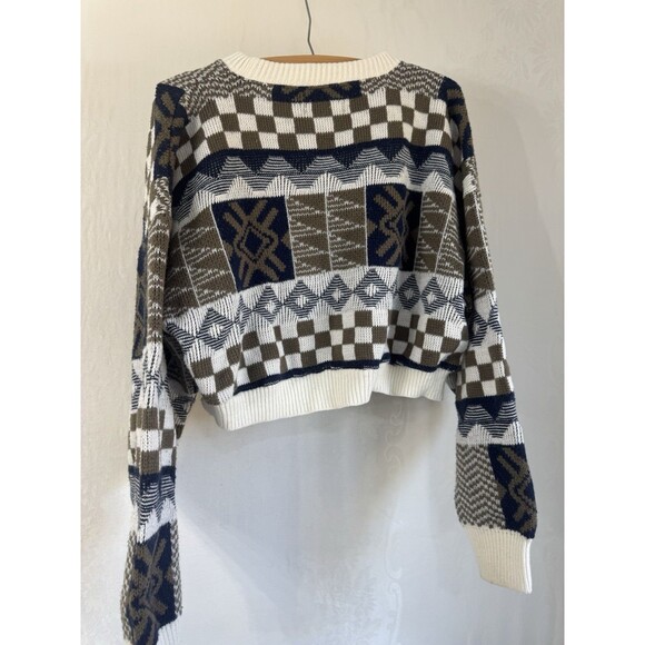Town Craft Knitted Sweater Grandma Core Crop Top Style Geometric Shape Large Vtg - Picture 5 of 10